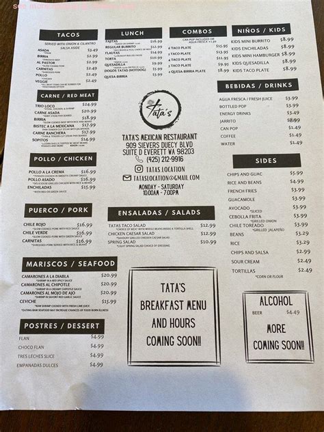 tata cafe menu|Our Menu .